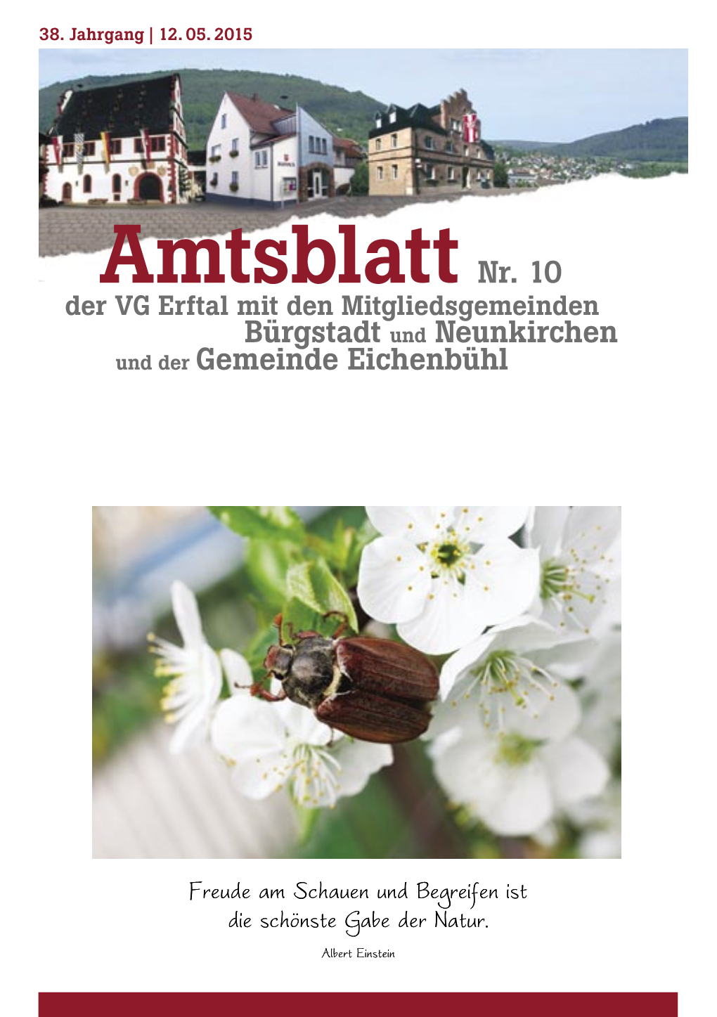 Amtsblatt Nr. 10 Der VG Erftal Mit Den Mitgliedsgemeinden Bürgstadt Und Neunkirchen Und Der Gemeinde Eichenbühl