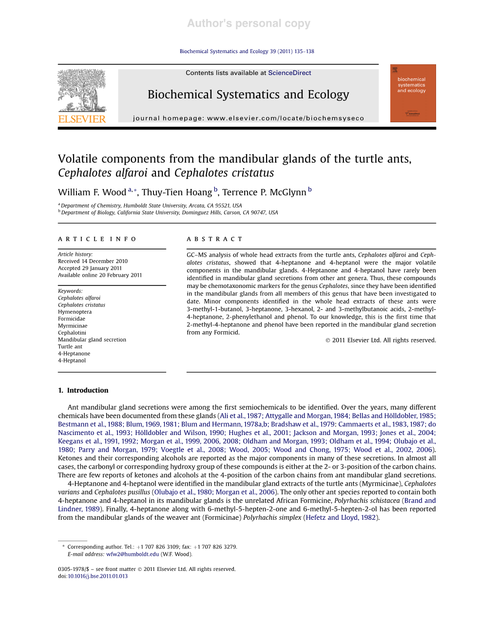 2011Wood Biochemsystecol Cephalotesvolatiles