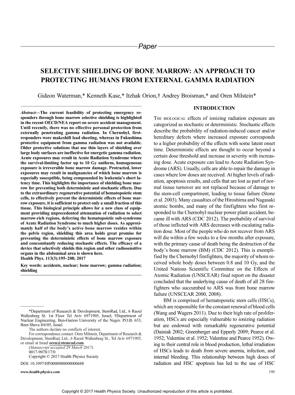 Paper SELECTIVE SHIELDING of BONE MARROW