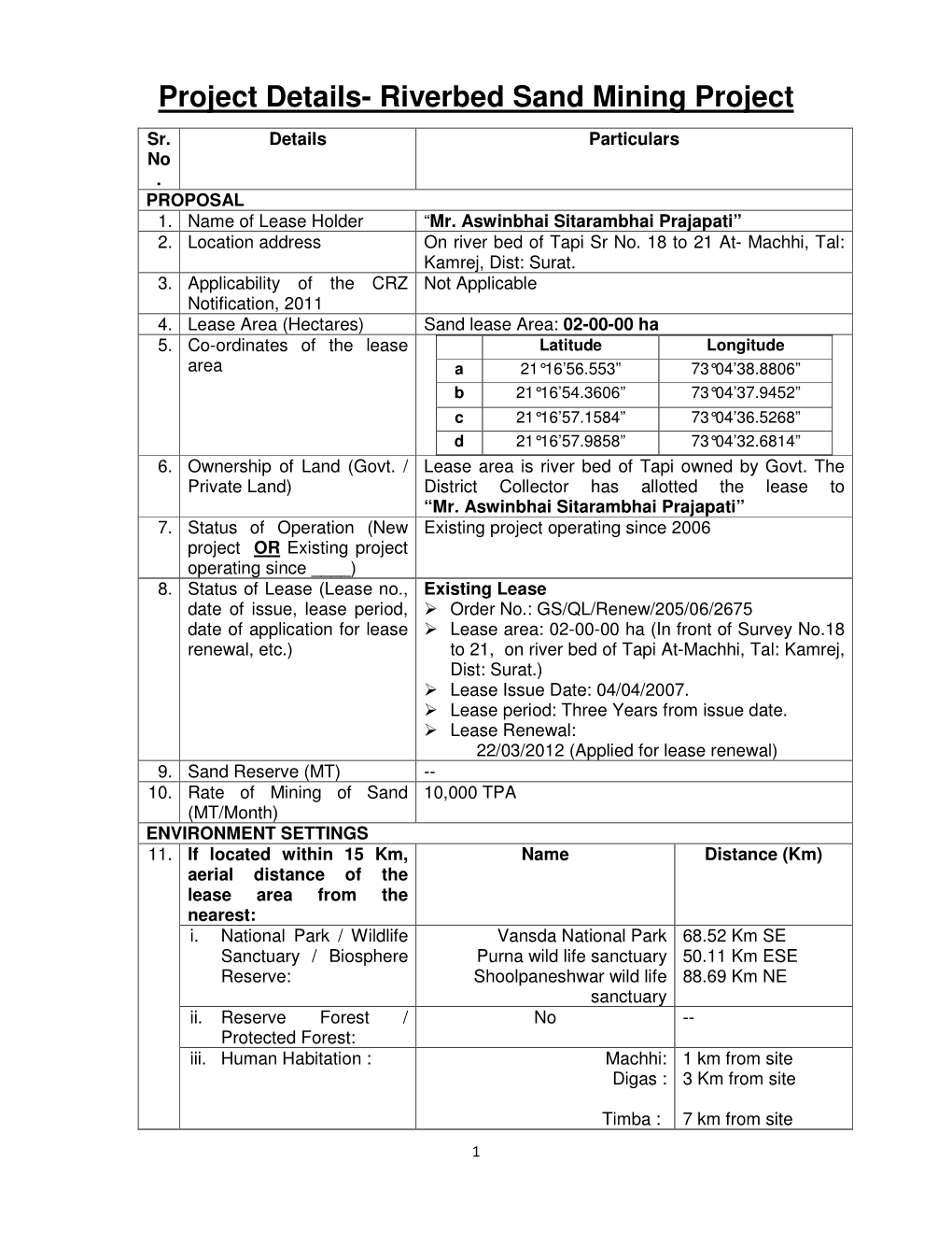 Project Details- Riverbed Sand Mining Project