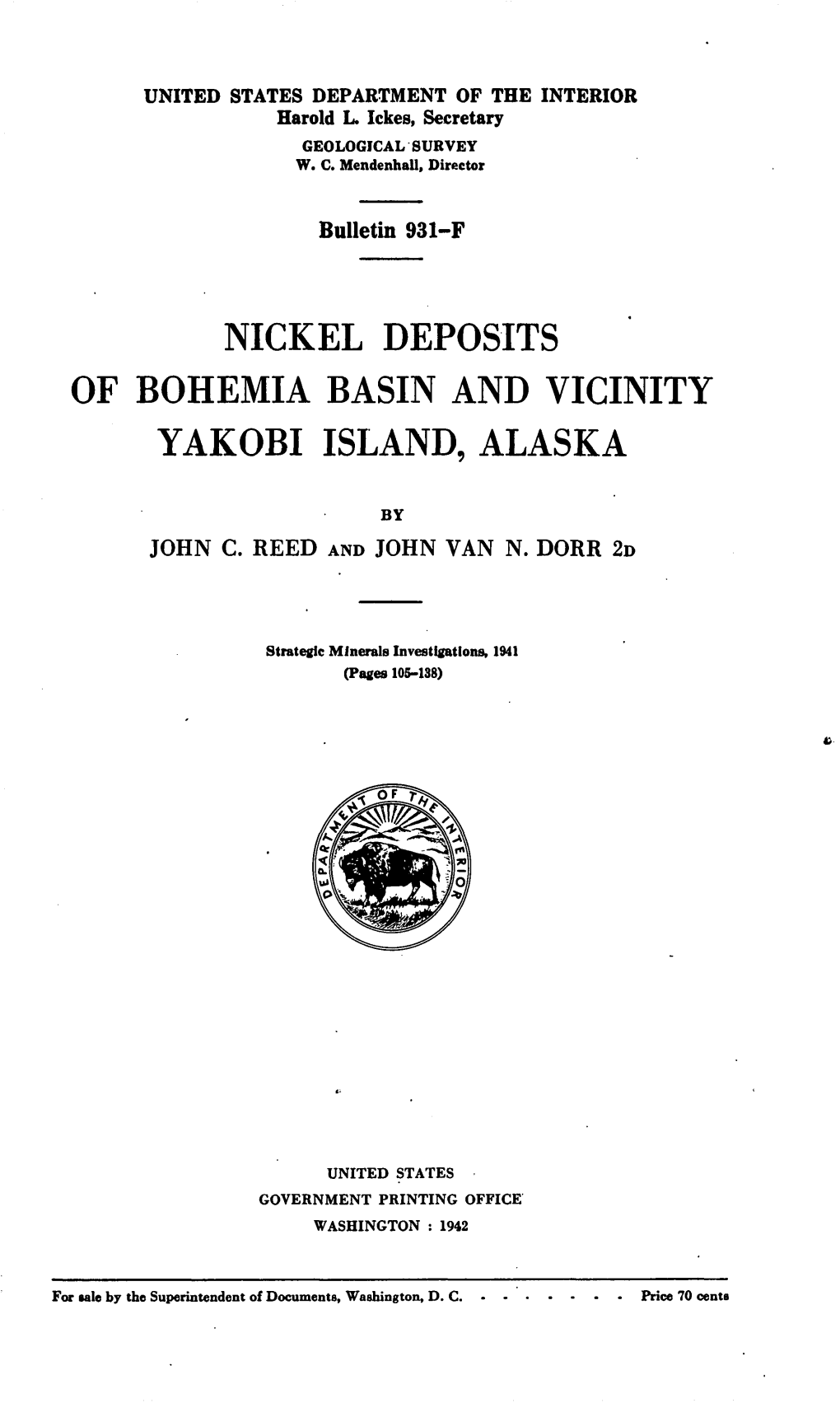 Nickel Deposits of Bohemia Basin and Vicinity Yakobi Island, Alaska