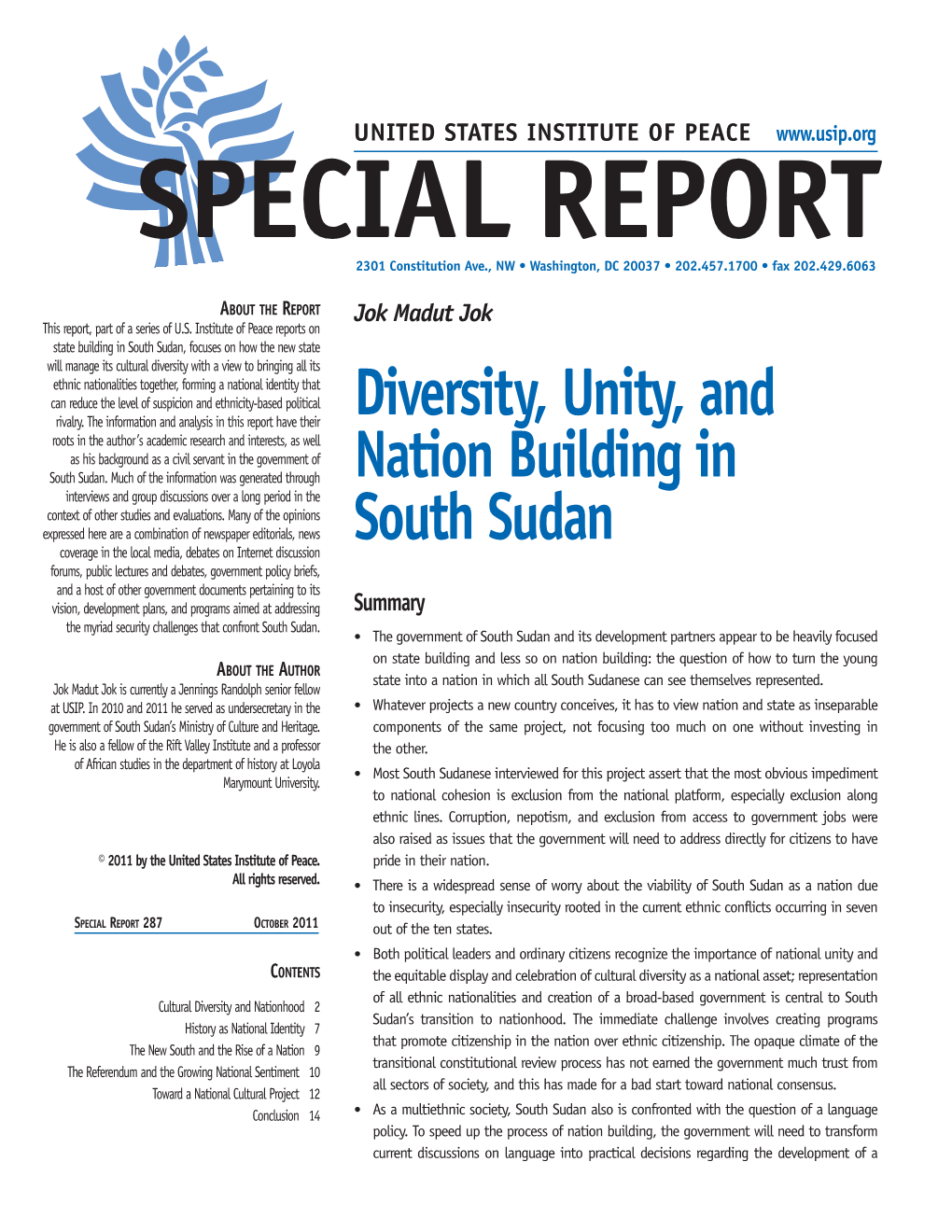 Diversity, Unity, and Nation Building in South Sudan