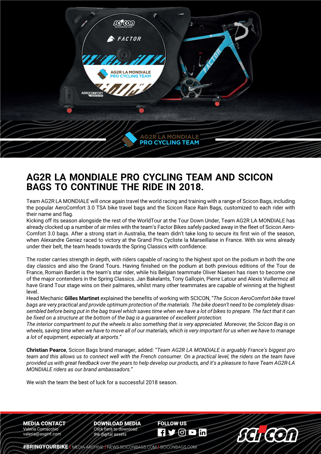 Ag2r La Mondiale Pro Cycling Team and Scicon Bags to Continue the Ride in 2018