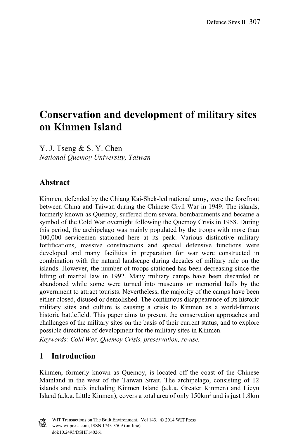 Conservation and Development of Military Sites on Kinmen Island