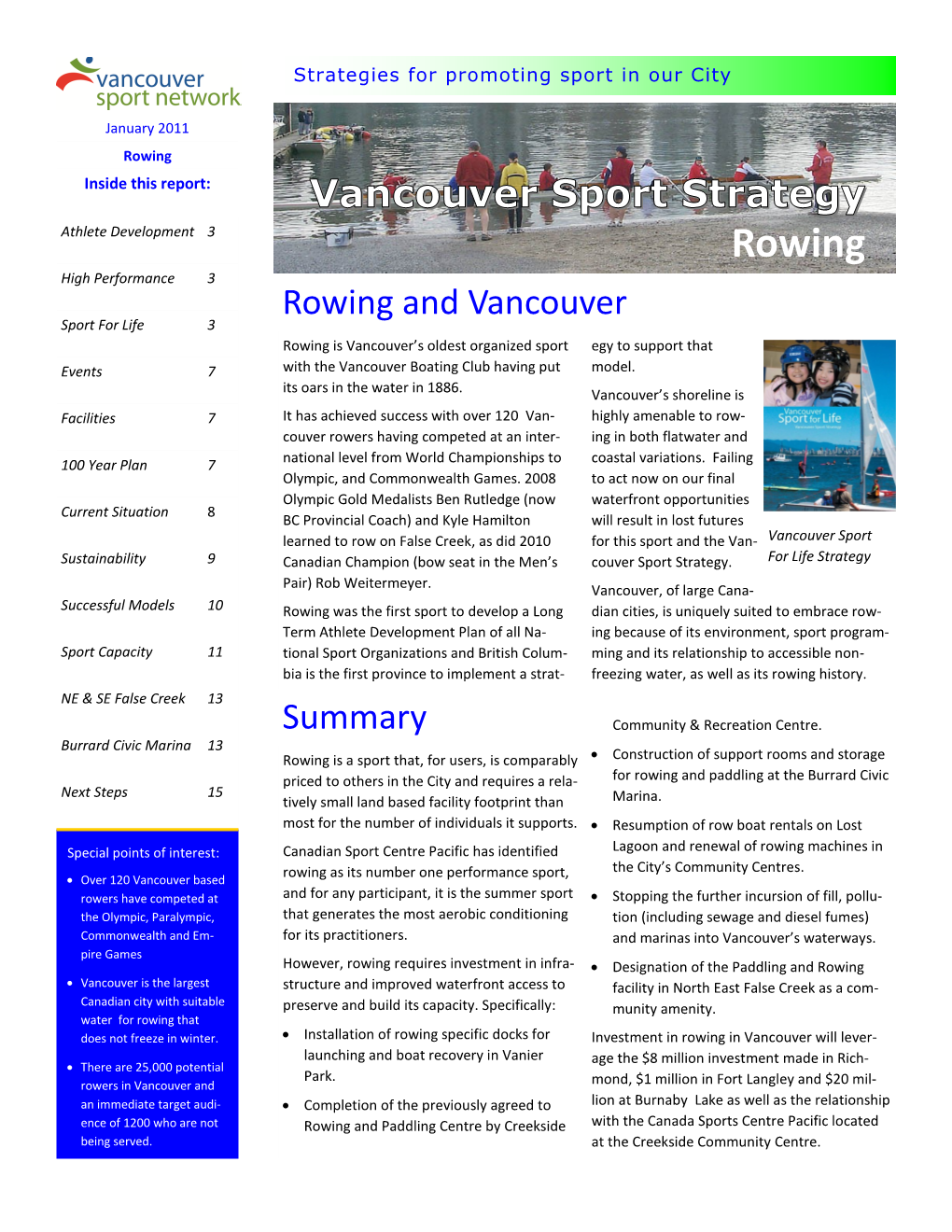 Vancouver Sport Strategy for Rowing