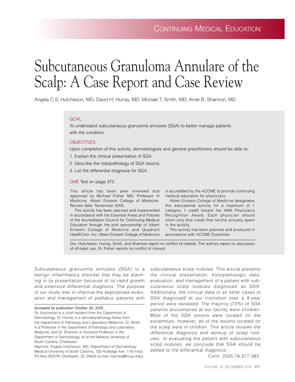 Subcutaneous Granuloma Annulare of the Scalp: a Case Report and Case Review