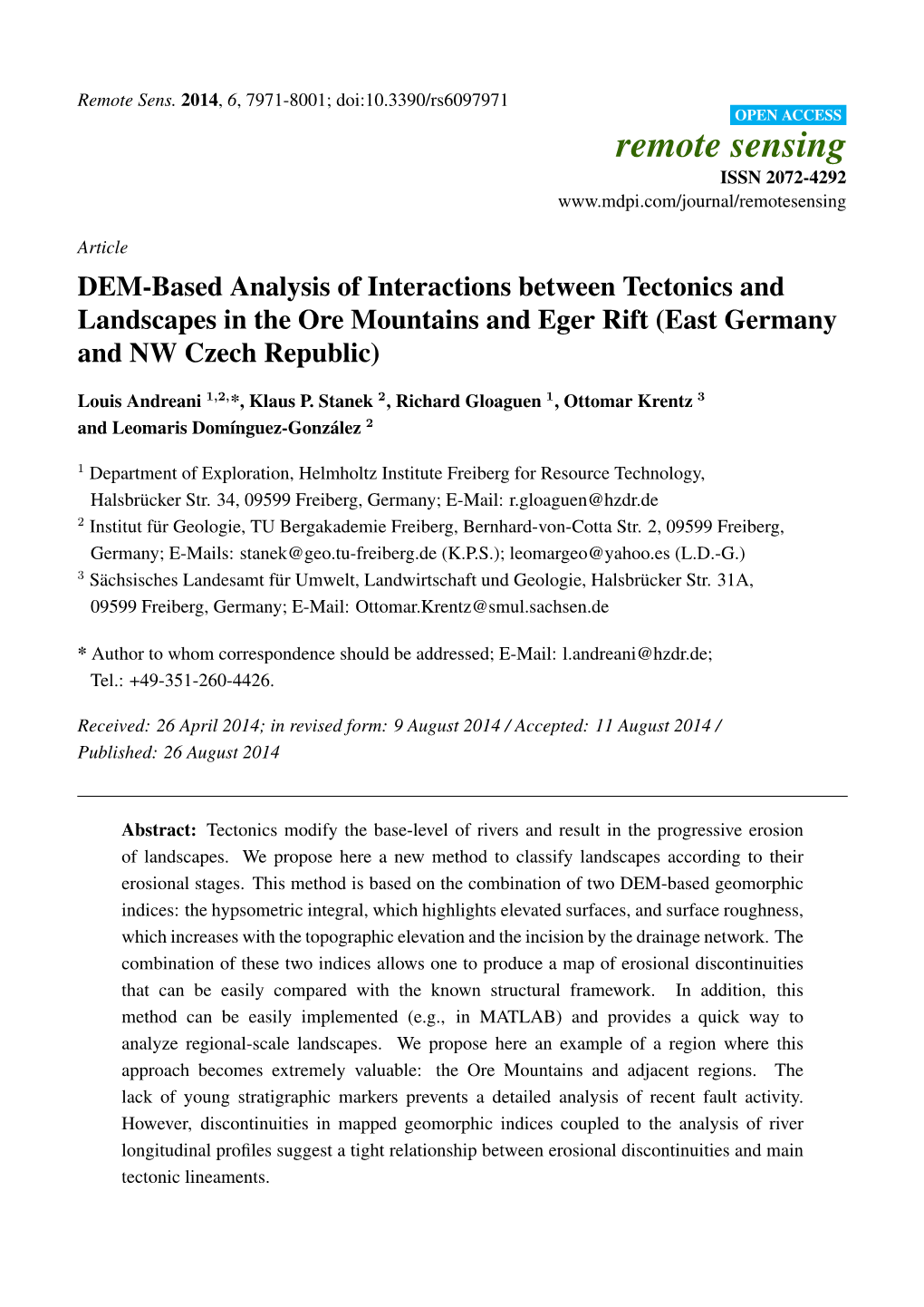 DEM-Based Analysis of Interactions Between Tectonics and Landscapes in the Ore Mountains and Eger Rift (East Germany and NW Czech Republic)