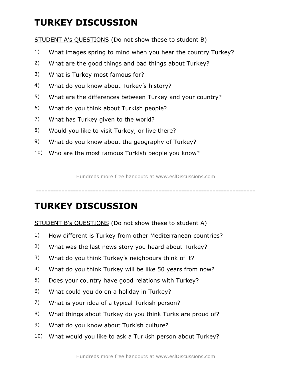 ESL Conversation Lesson on Turkey