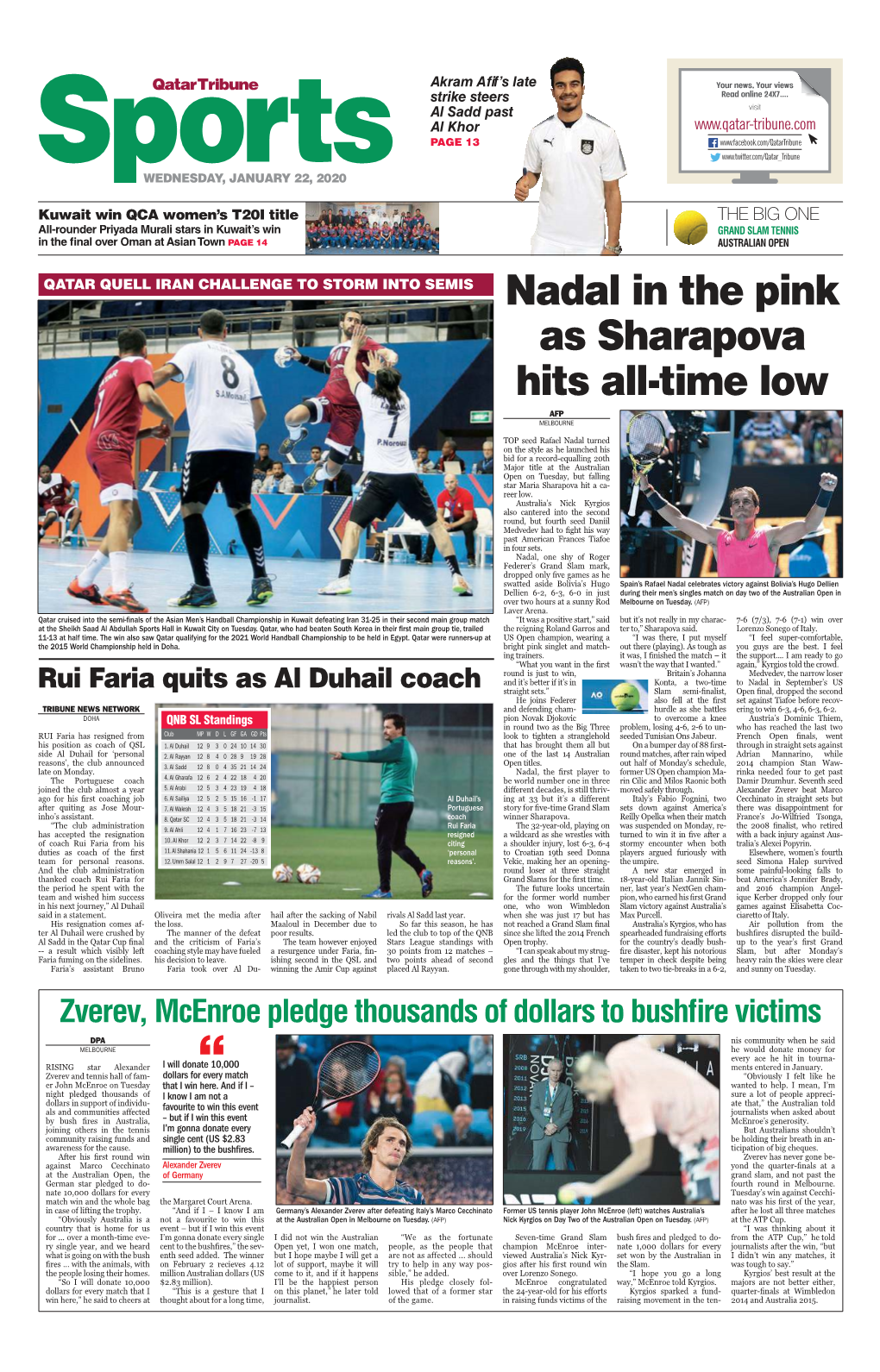 Nadal in the Pink As Sharapova Hits All-Time Low AFP Melbourne