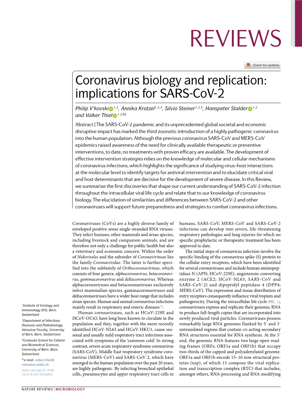 Coronavirus Biology and Replication: Implications for SARS-​Cov-2