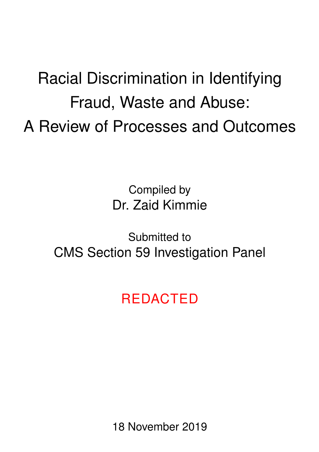 Racial Discrimination in Identifying Fraud, Waste and Abuse: a Review of Processes and Outcomes