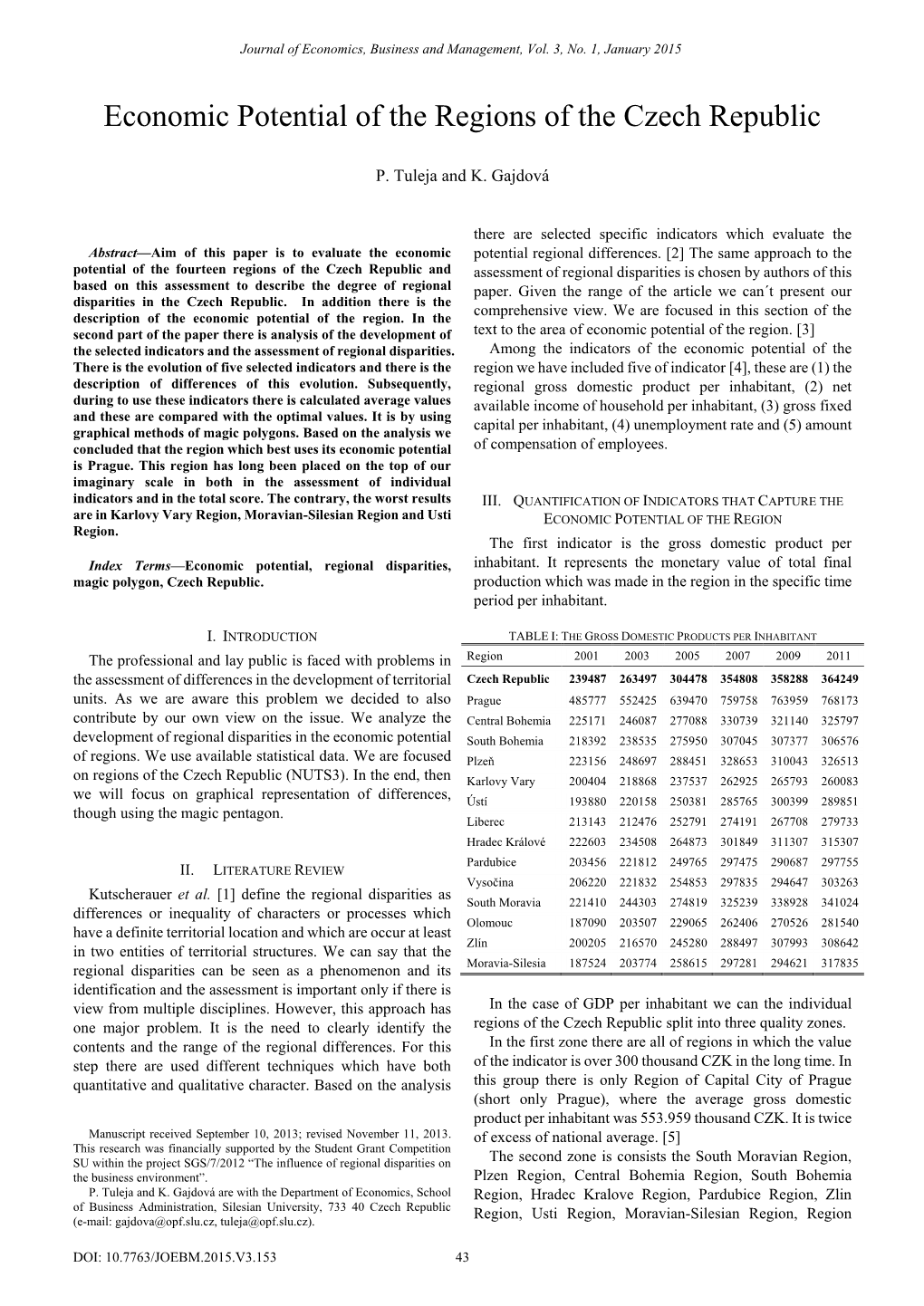 Economic Potential of the Regions of the Czech Republic