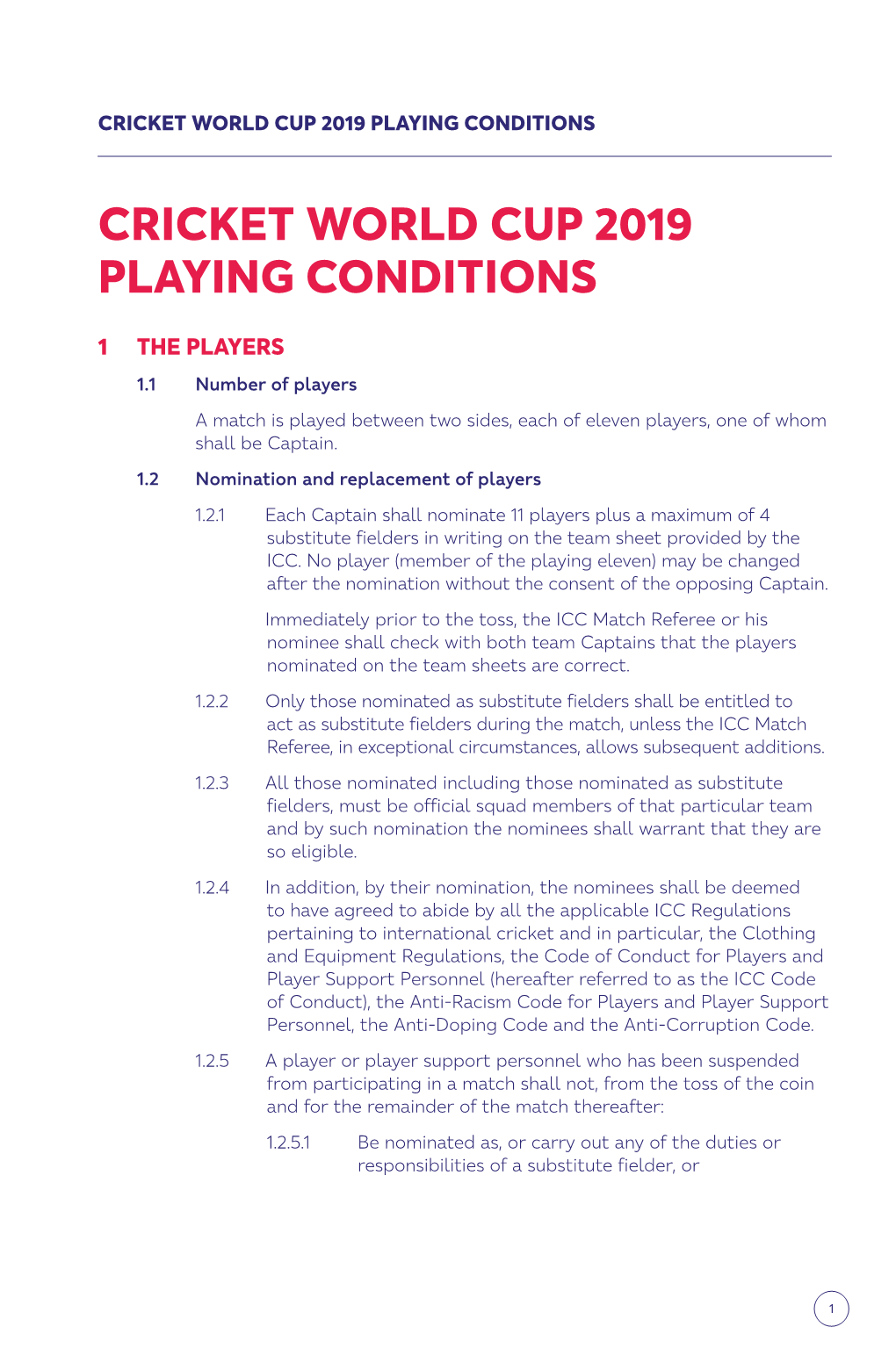 ICC Cricket World Cup 2019 Playing Conditions Shall Apply