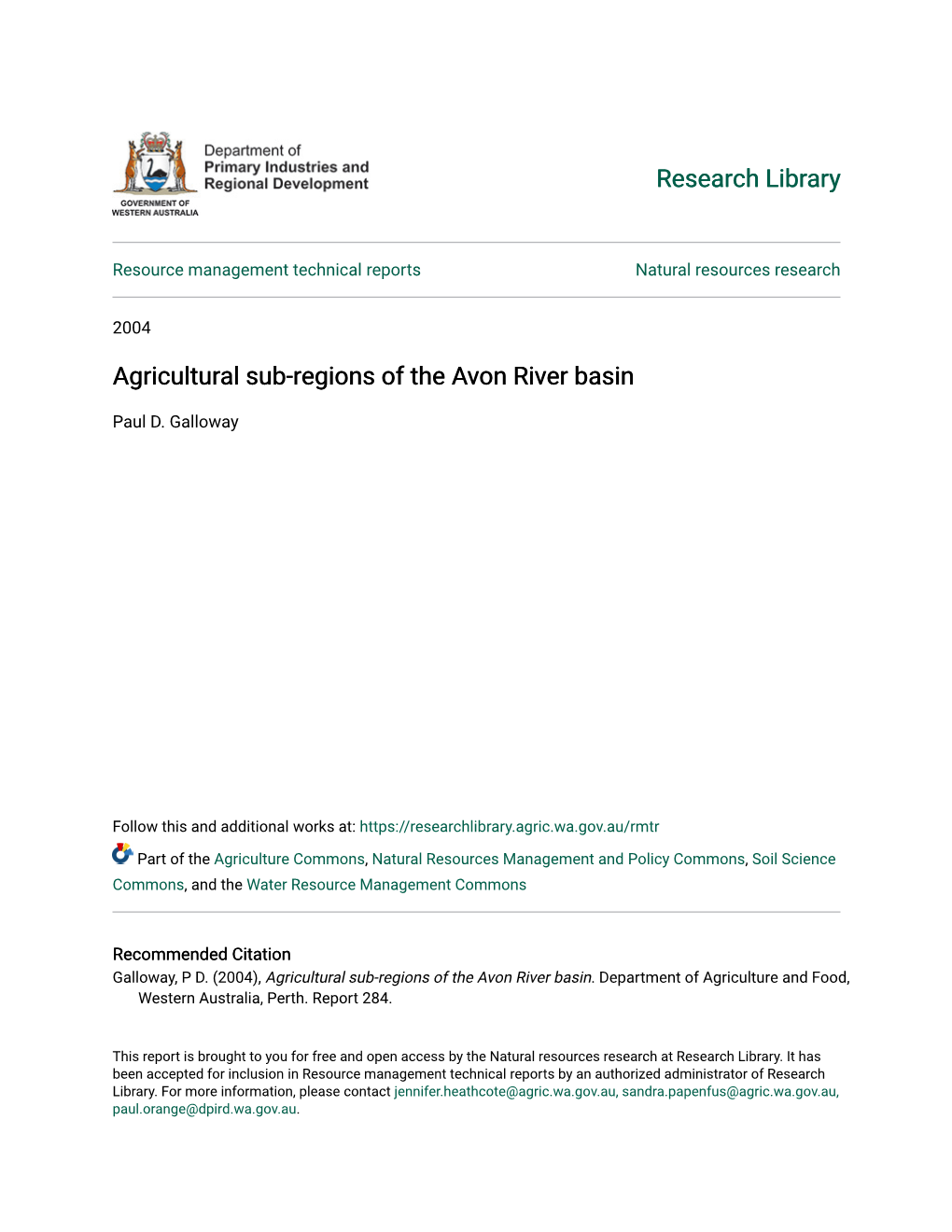 Agricultural Sub-Regions of the Avon River Basin