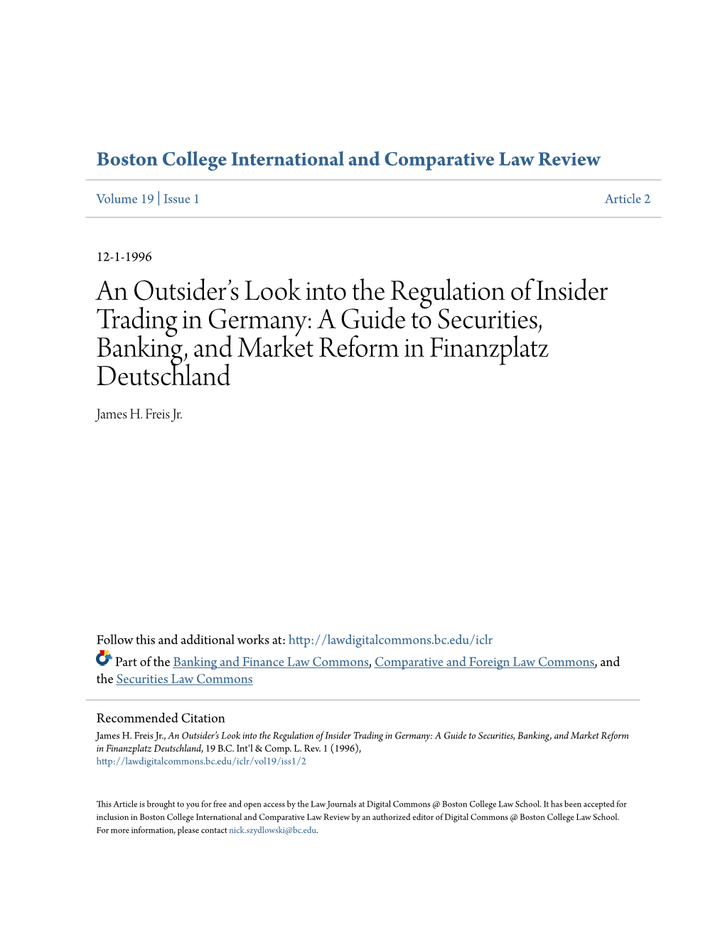A Guide to Securities, Banking, and Market Reform in Finanzplatz Deutschland James H