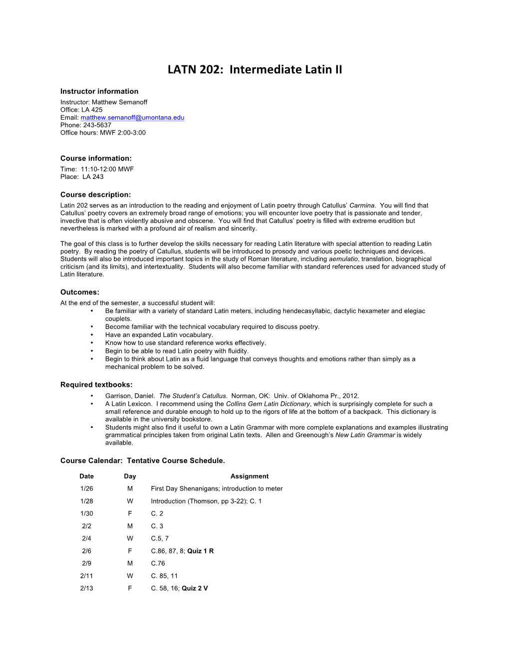 LATN 202: Intermediate Latin II