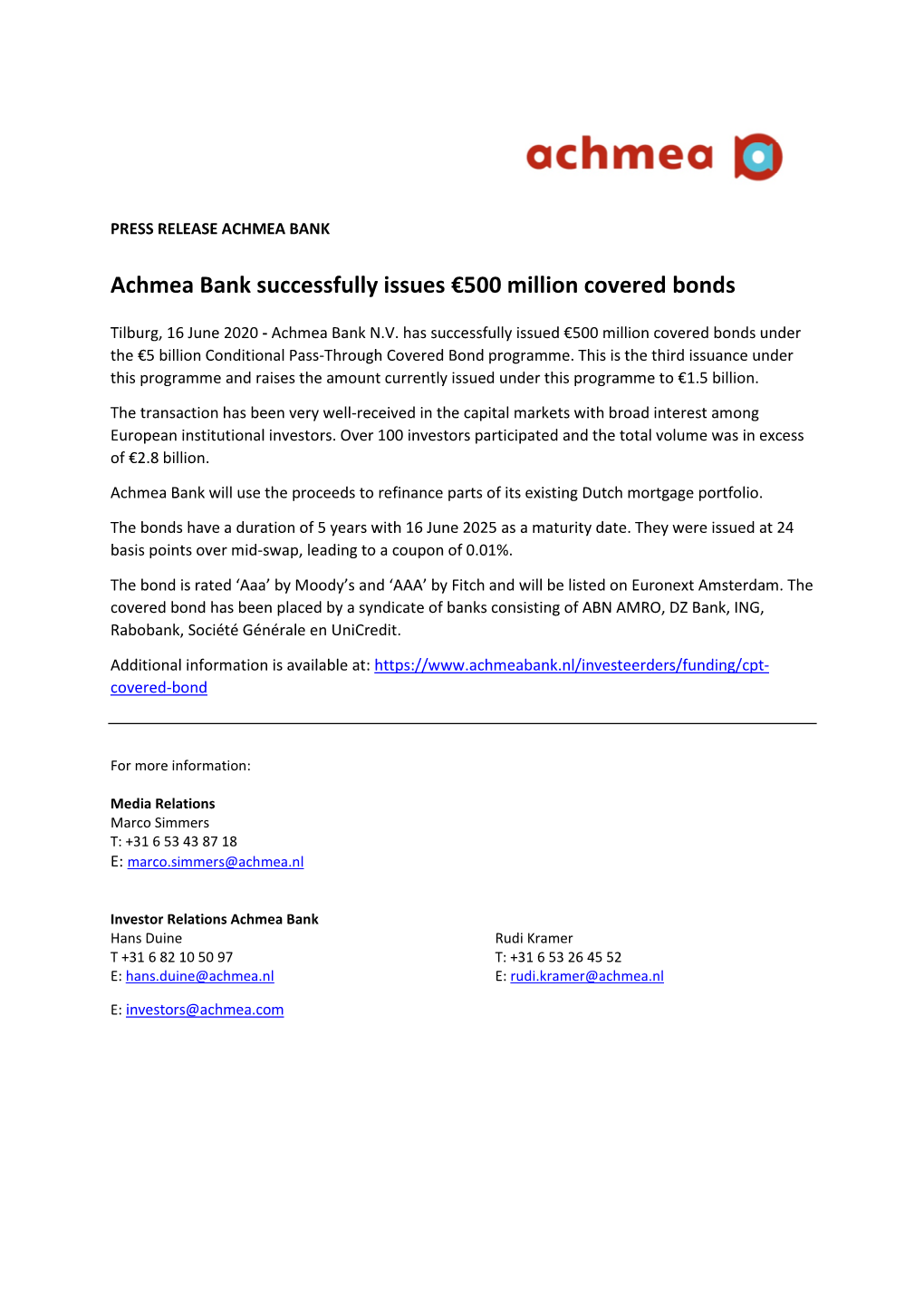 Achmea Bank Covered Bonds UK Final
