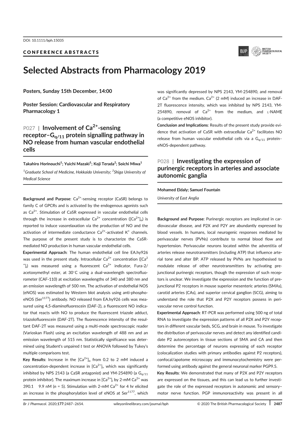 Selected Abstracts from Pharmacology 2019