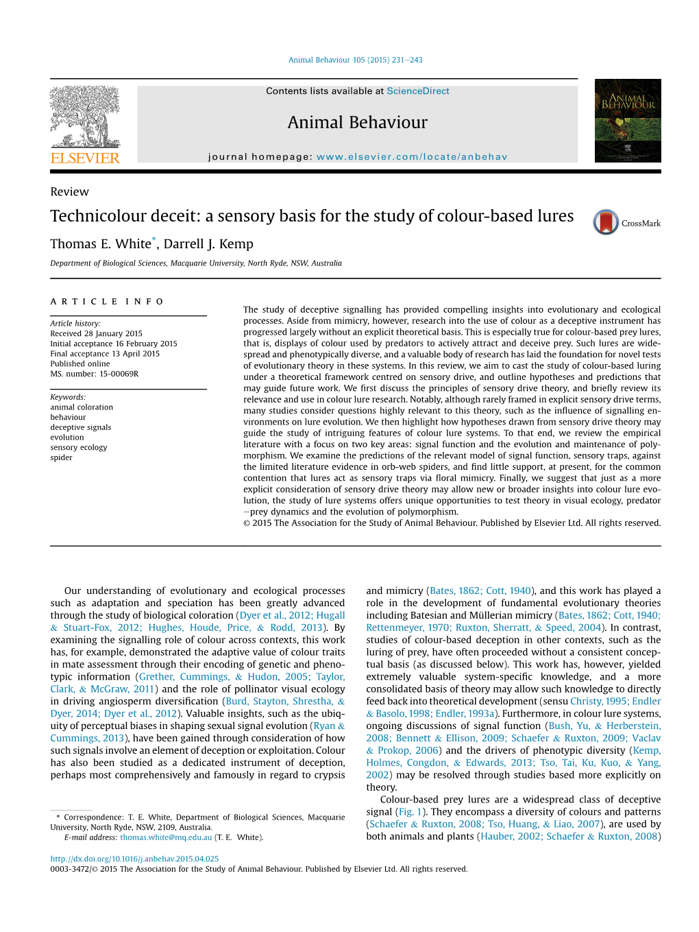 Technicolour Deceit: a Sensory Basis for the Study of Colour-Based Lures