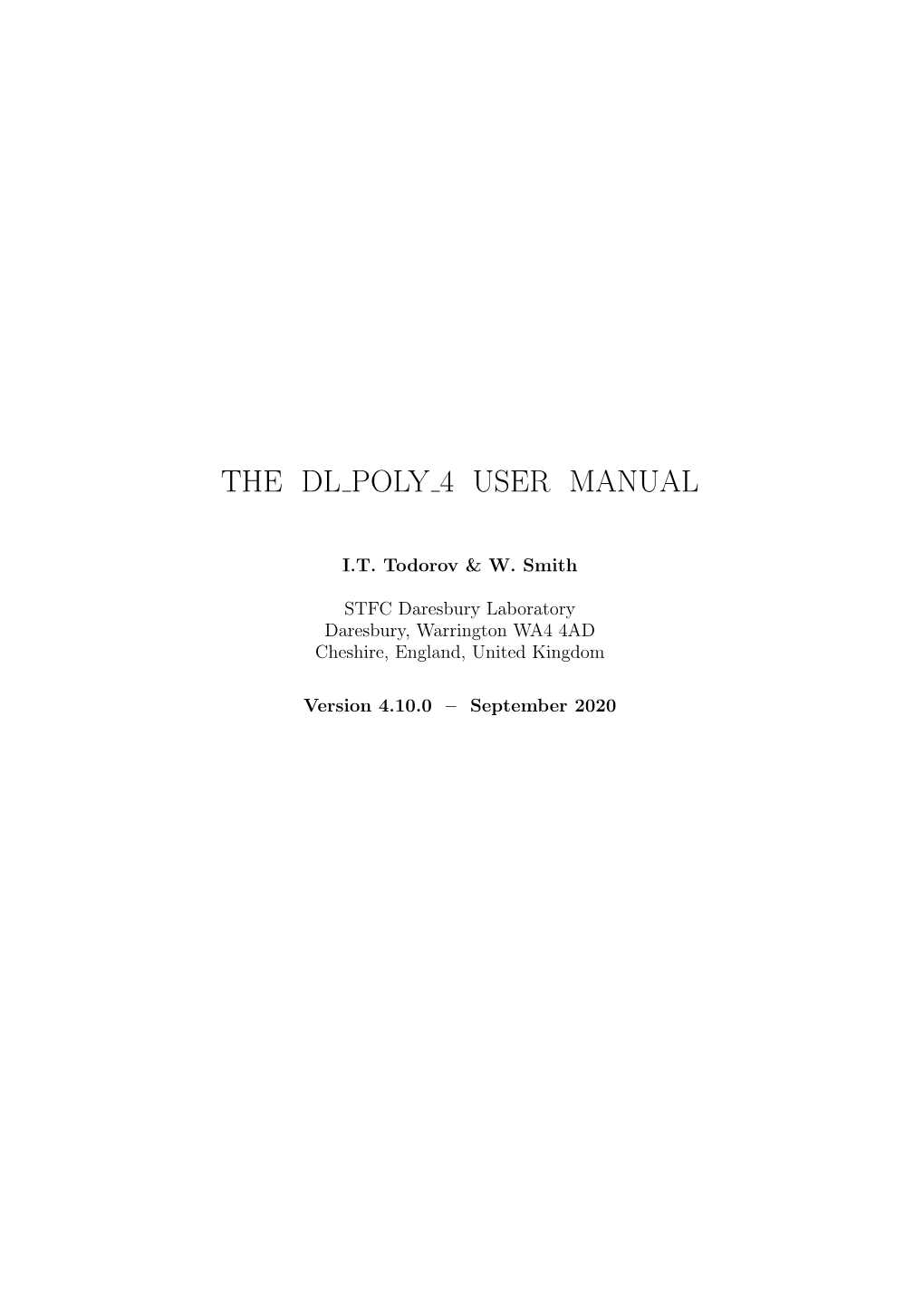 The Dl-Poly-4 User Manual