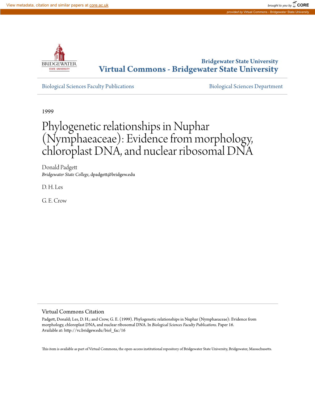 Phylogenetic Relationships in Nuphar (Nymphaeaceae)