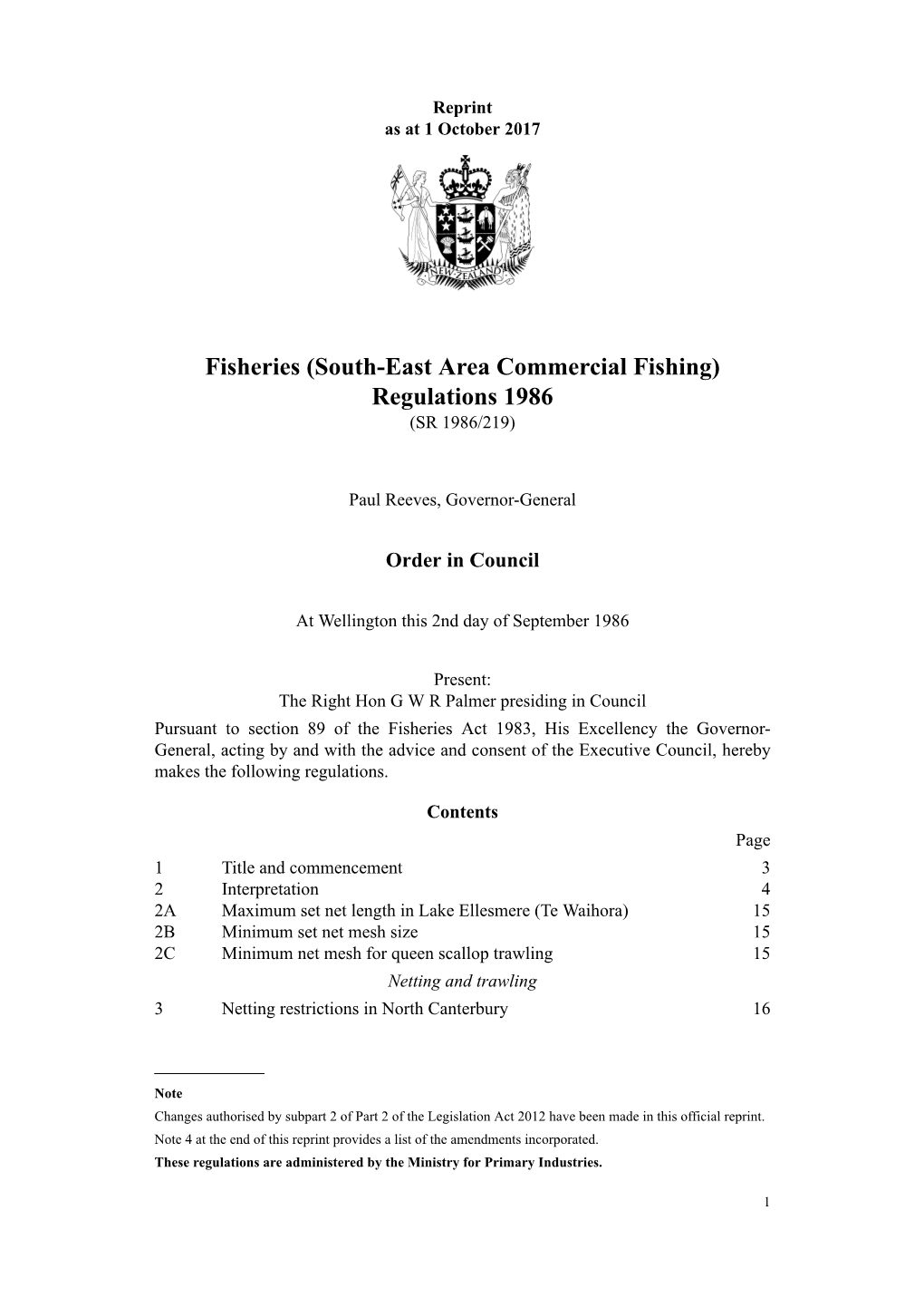 Fisheries (South-East Area Commercial Fishing) Regulations 1986 (SR 1986/219)