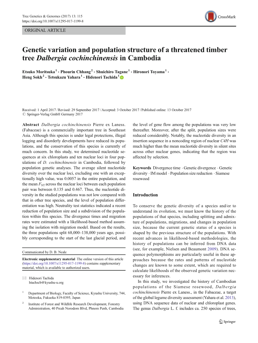 Genetic Variation and Population Structure of a Threatened Timber Tree Dalbergia Cochinchinensis in Cambodia