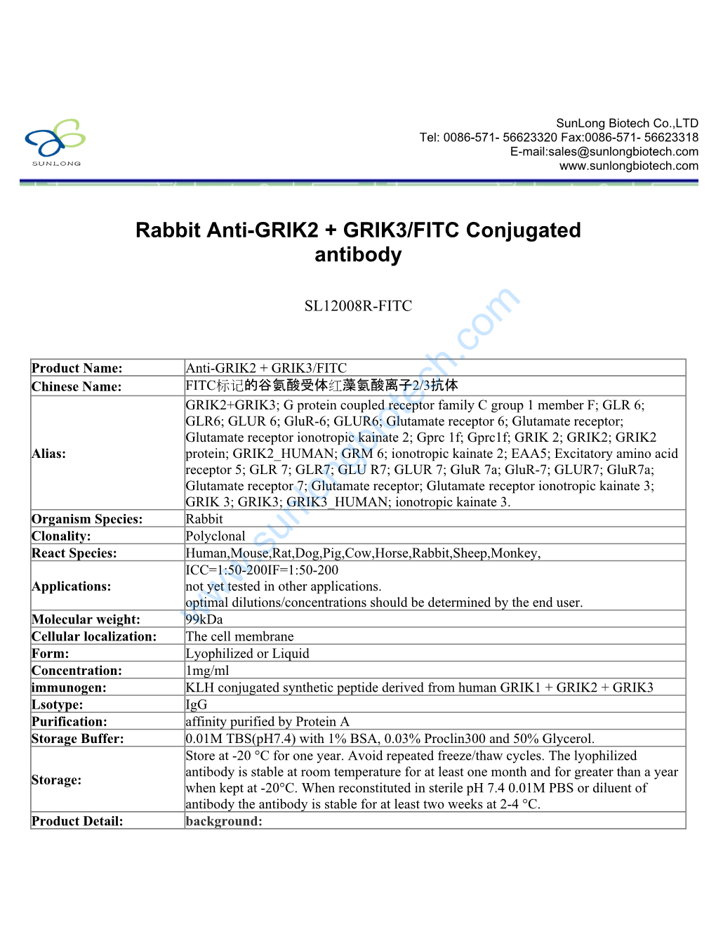 Rabbit Anti-GRIK2 + GRIK3/FITC Conjugated Antibody