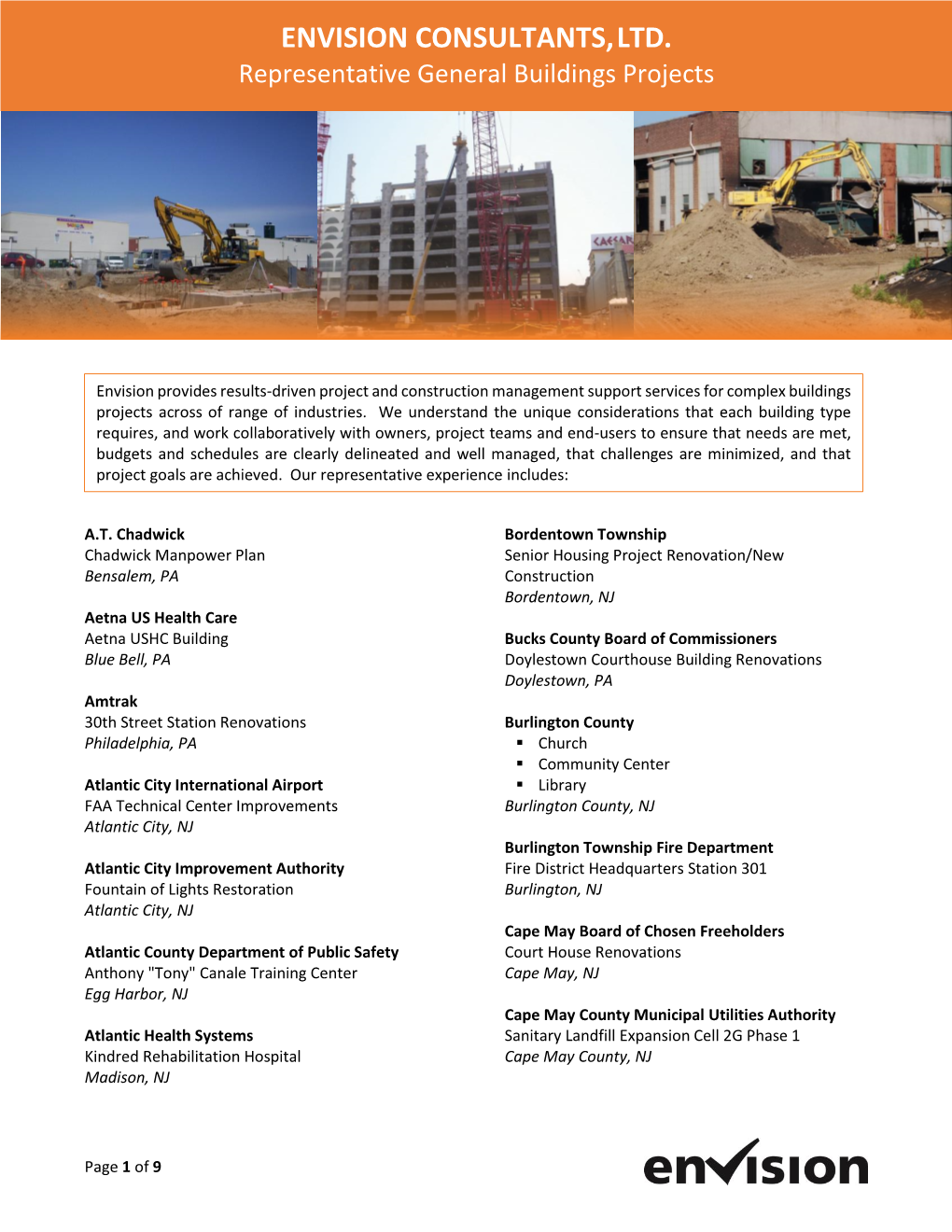 ENVISION CONSULTANTS, LTD. Representative General Buildings Projects
