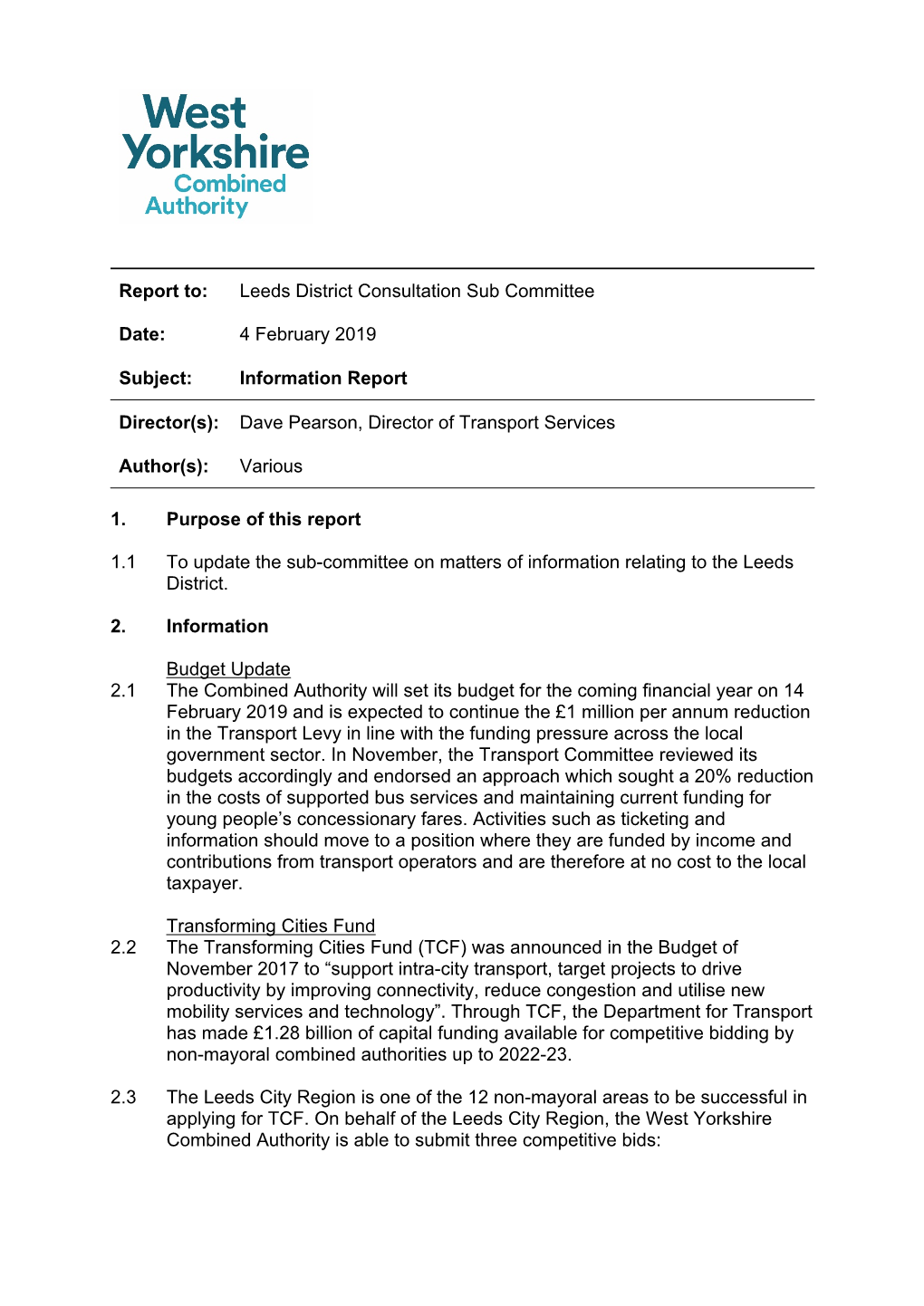 Report To: Leeds District Consultation Sub Committee