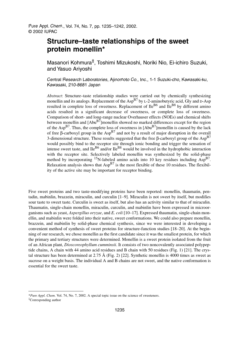 Structure–Taste Relationships of the Sweet Protein Monellin*