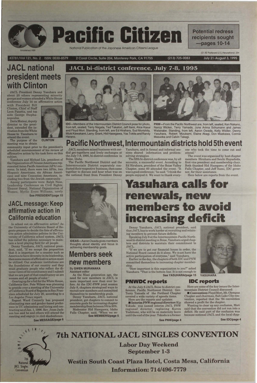 Pacific Citizen National Publication of the Japanese American Citizens League Established 1929 ($1.50 Postpaid U.S.) Newsstand: 25C #2781/Vol 121, No