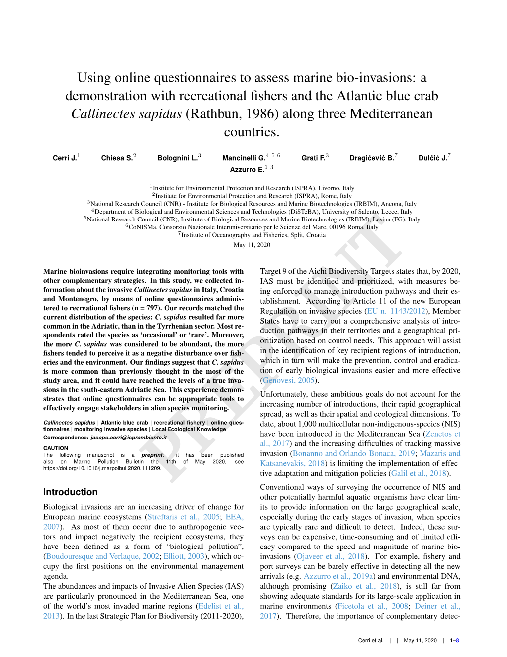 Using Online Questionnaires to Assess Marine Bio-Invasions: A