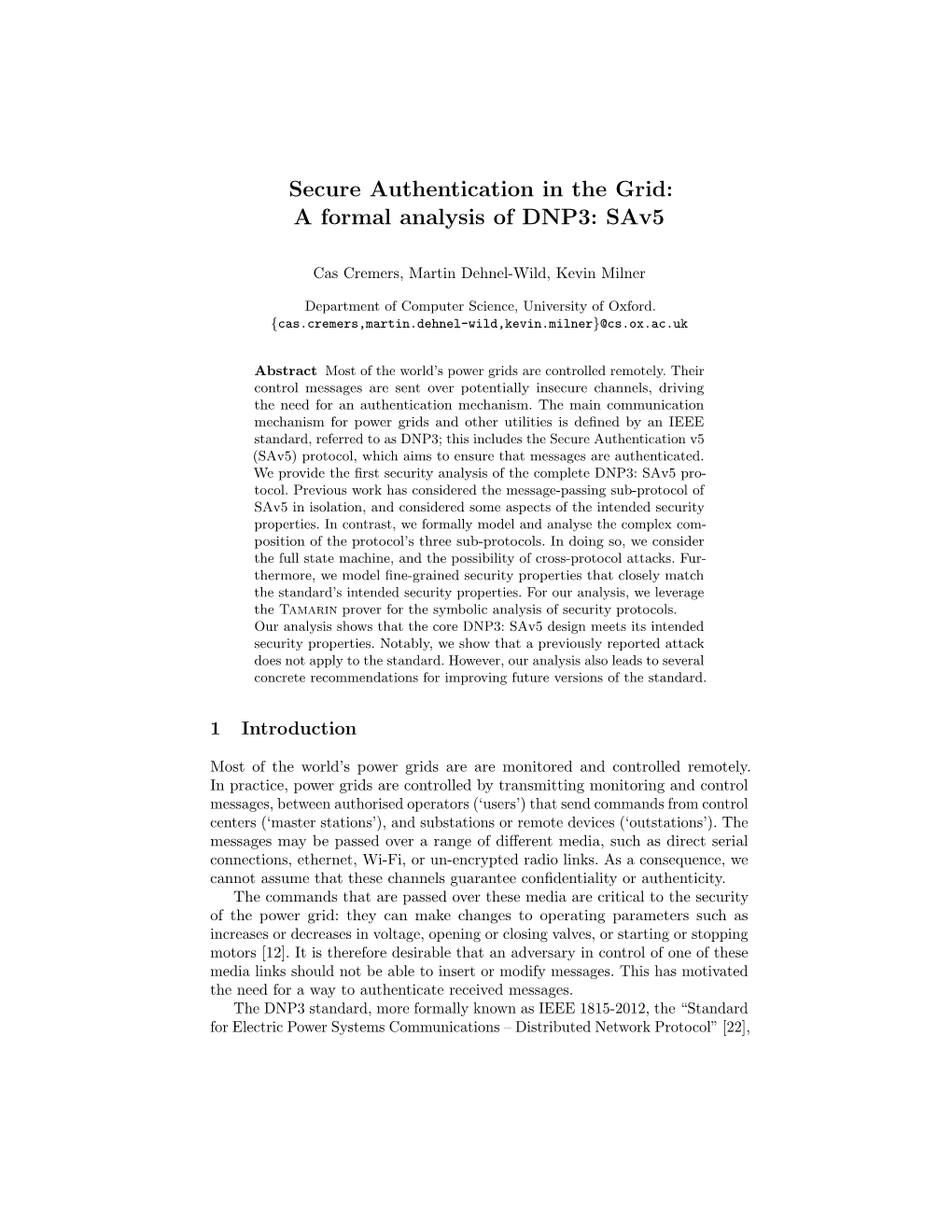Secure Authentication in the Grid: a Formal Analysis of DNP3: Sav5