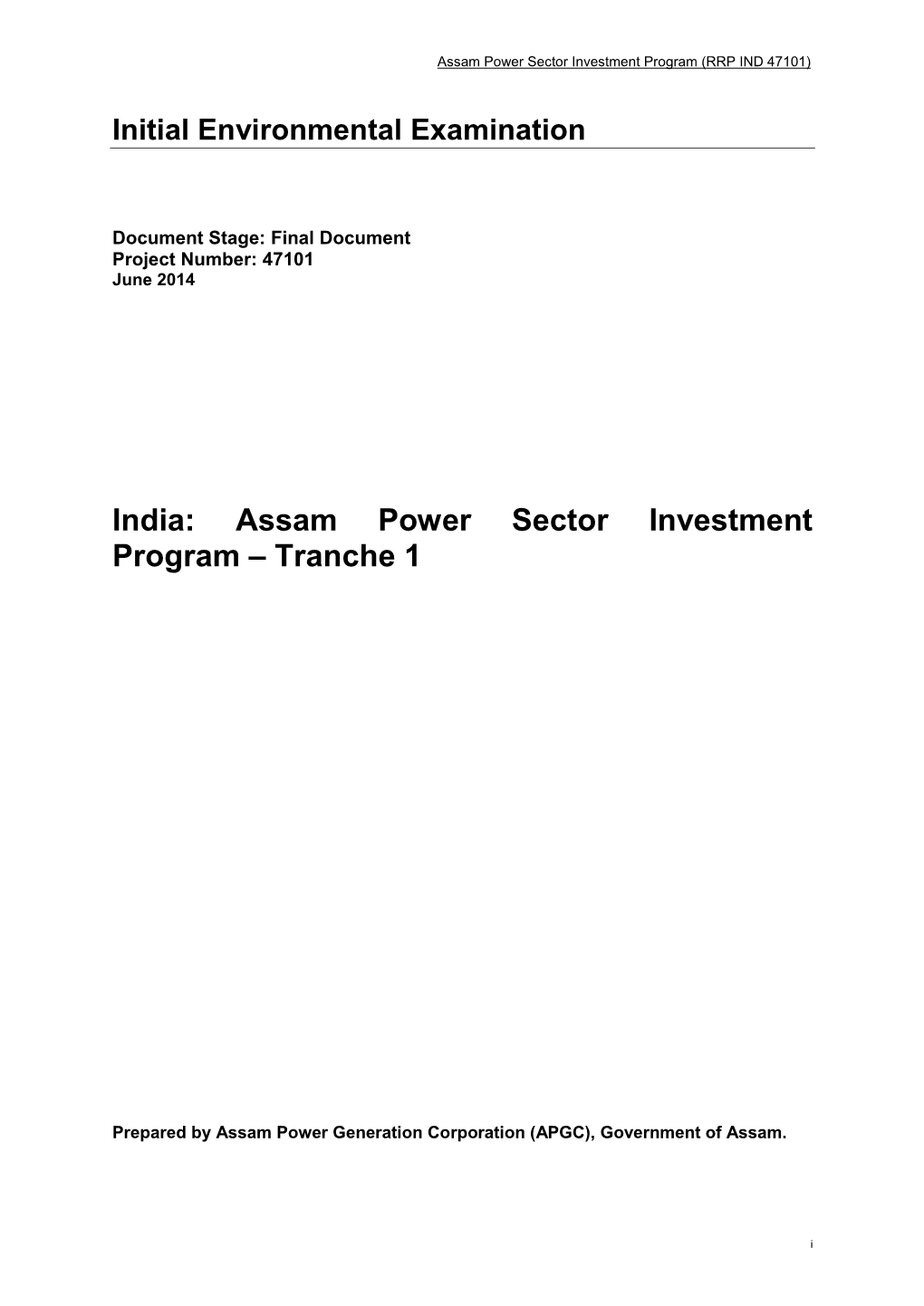 Assam Power Sector Investment Program – Tranche 1