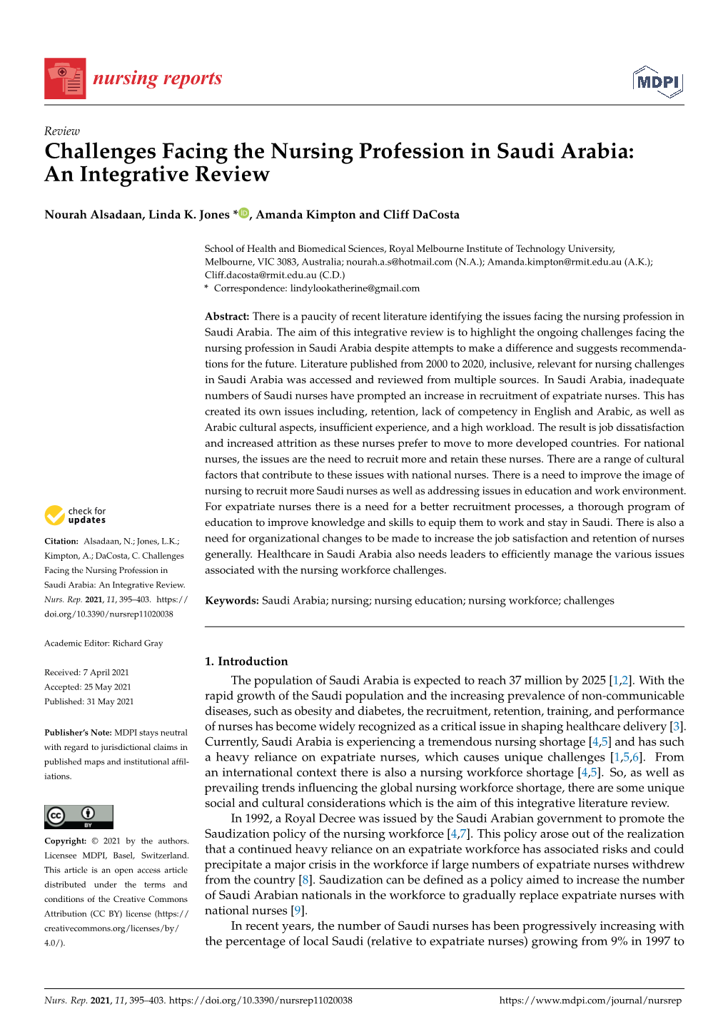 Challenges Facing the Nursing Profession in Saudi Arabia: an Integrative Review