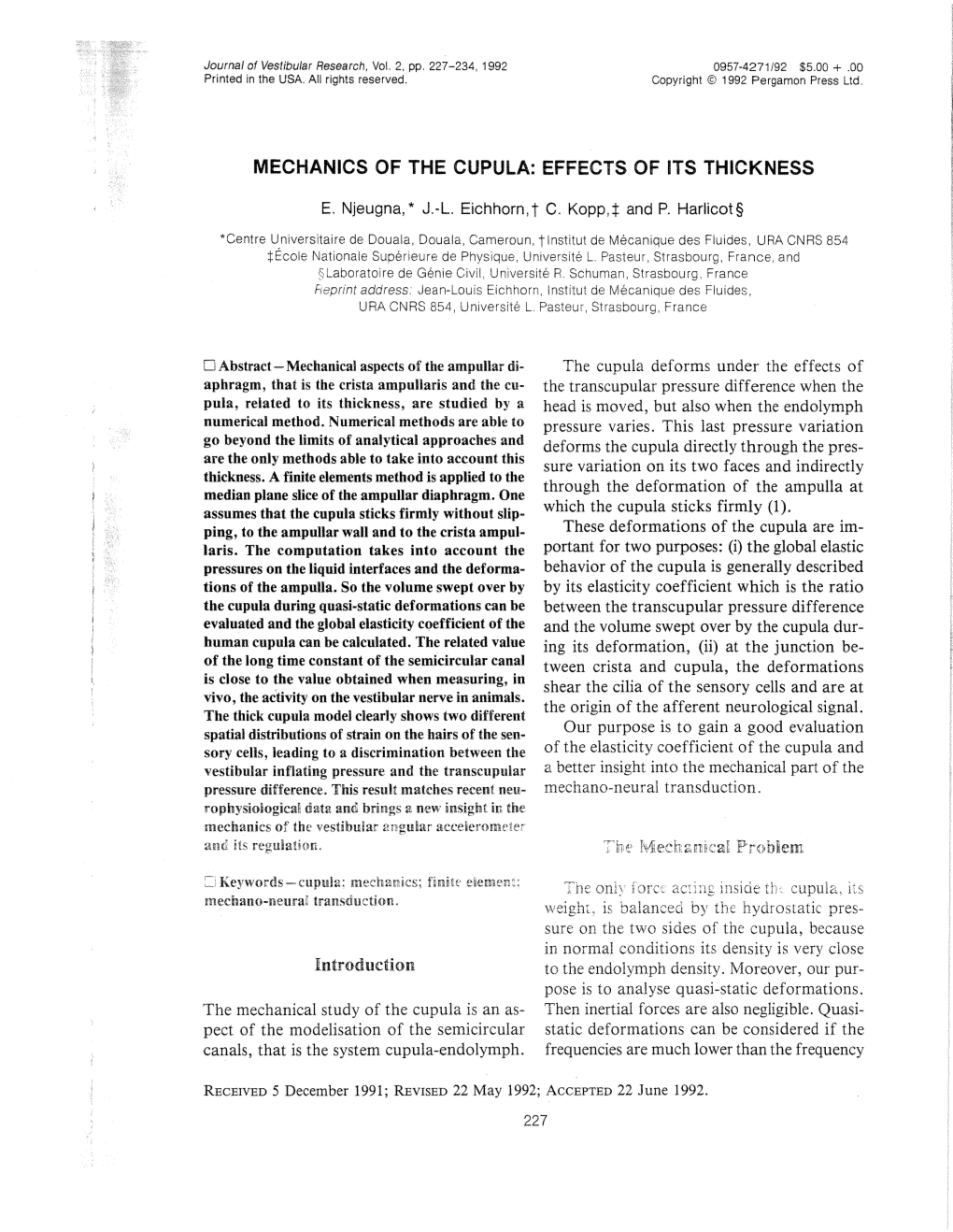 Mechanics of the Cupula: Effects of Its Thickness