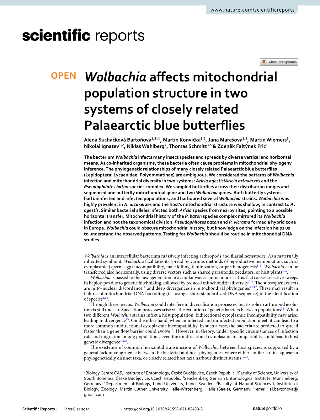 Wolbachia Affects Mitochondrial Population Structure in Two Systems of Closely Related Palaearctic Blue Butterflies