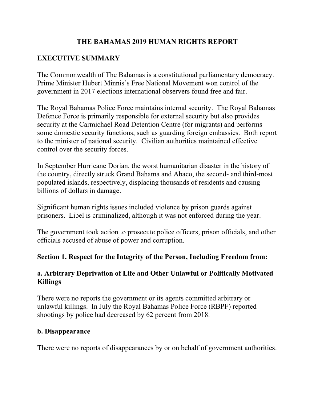 Bahamas 2019 Human Rights Report