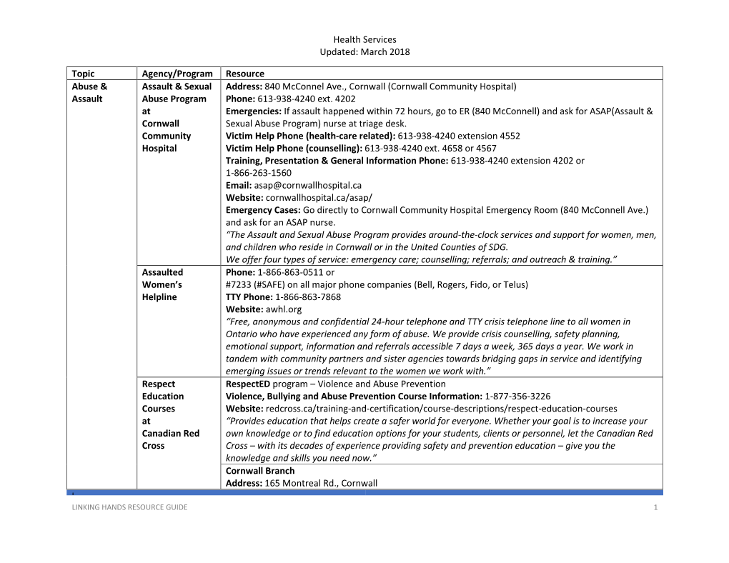 Health Services Updated: March 2018