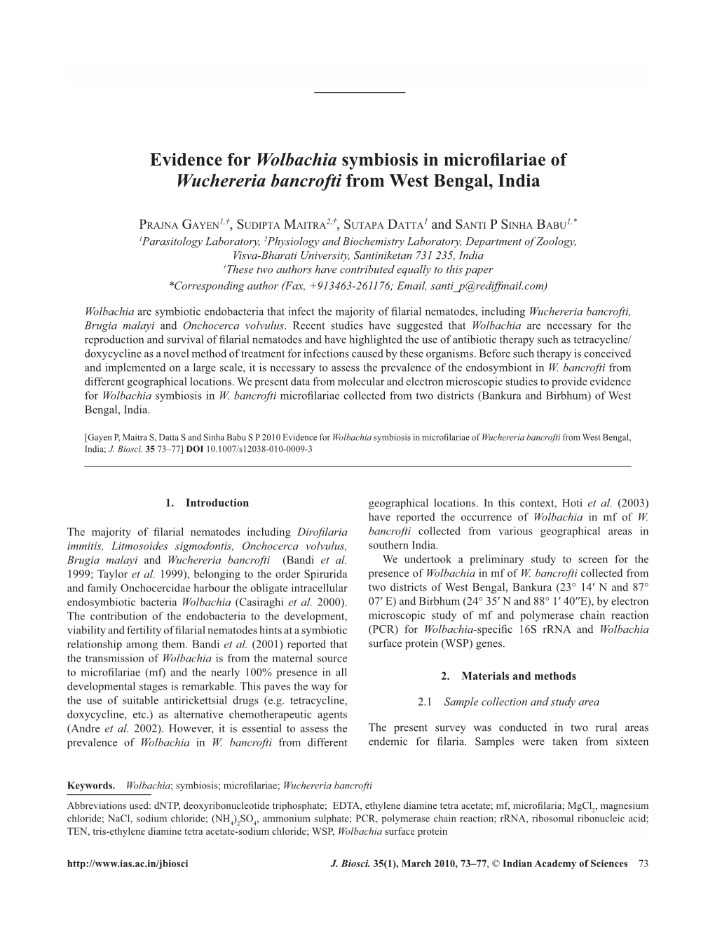 Evidence for Wolbachia Symbiosis in Microfilariae of Wuchereria