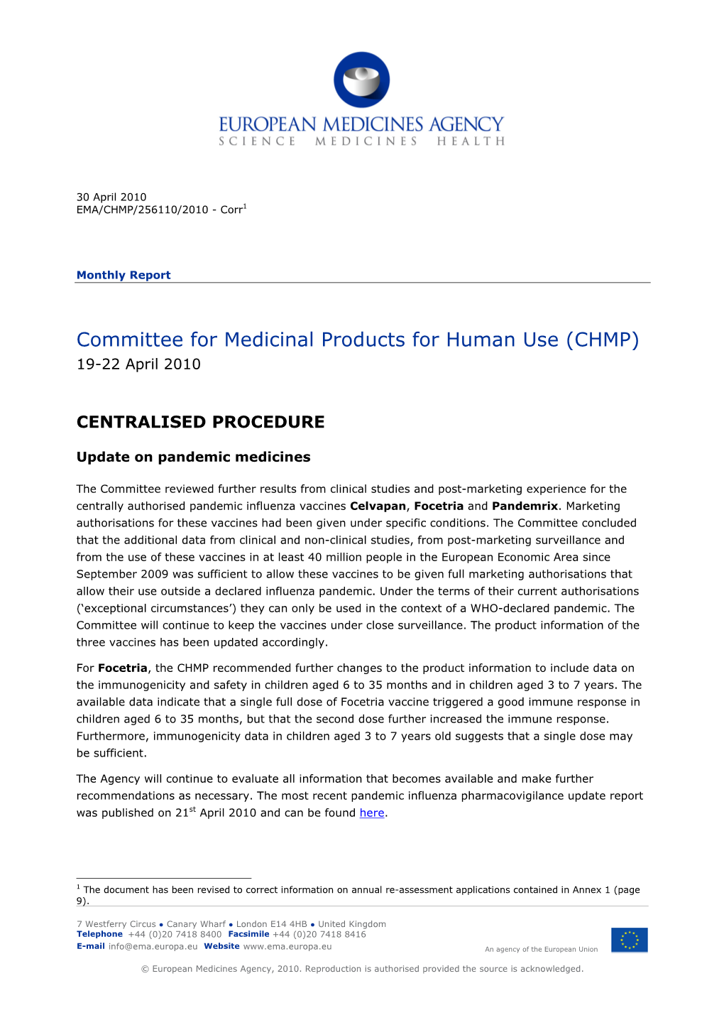 List Item Committee for Medicinal Products for Human Use (CHMP)