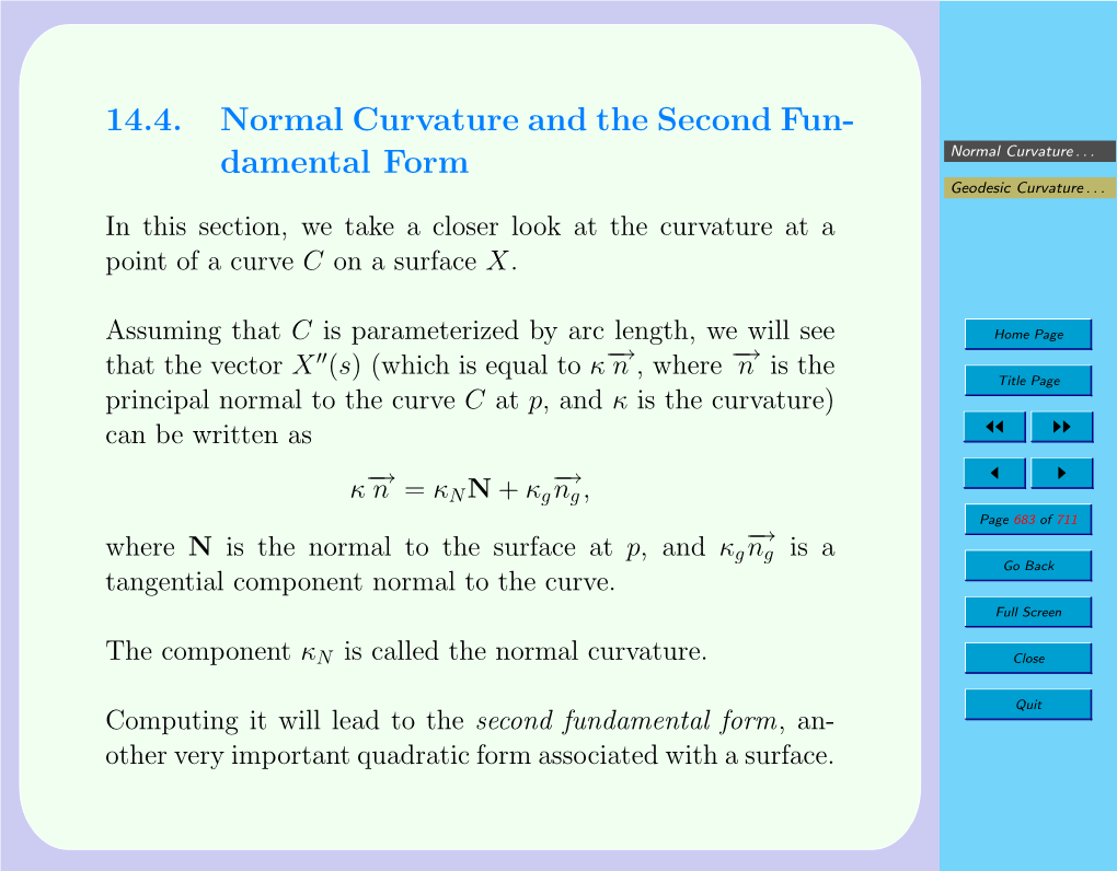 14.4. Normal Curvature and the Second Fun- Damental Form Normal Curvature