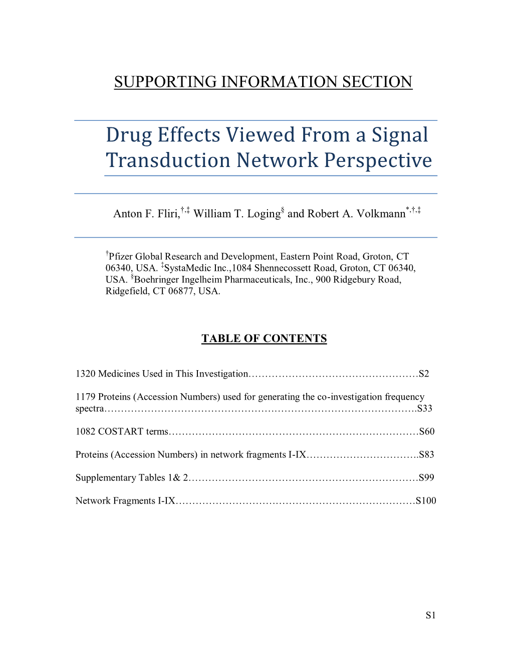 Drug Effects Viewed from a Signal Transduction Network Perspective