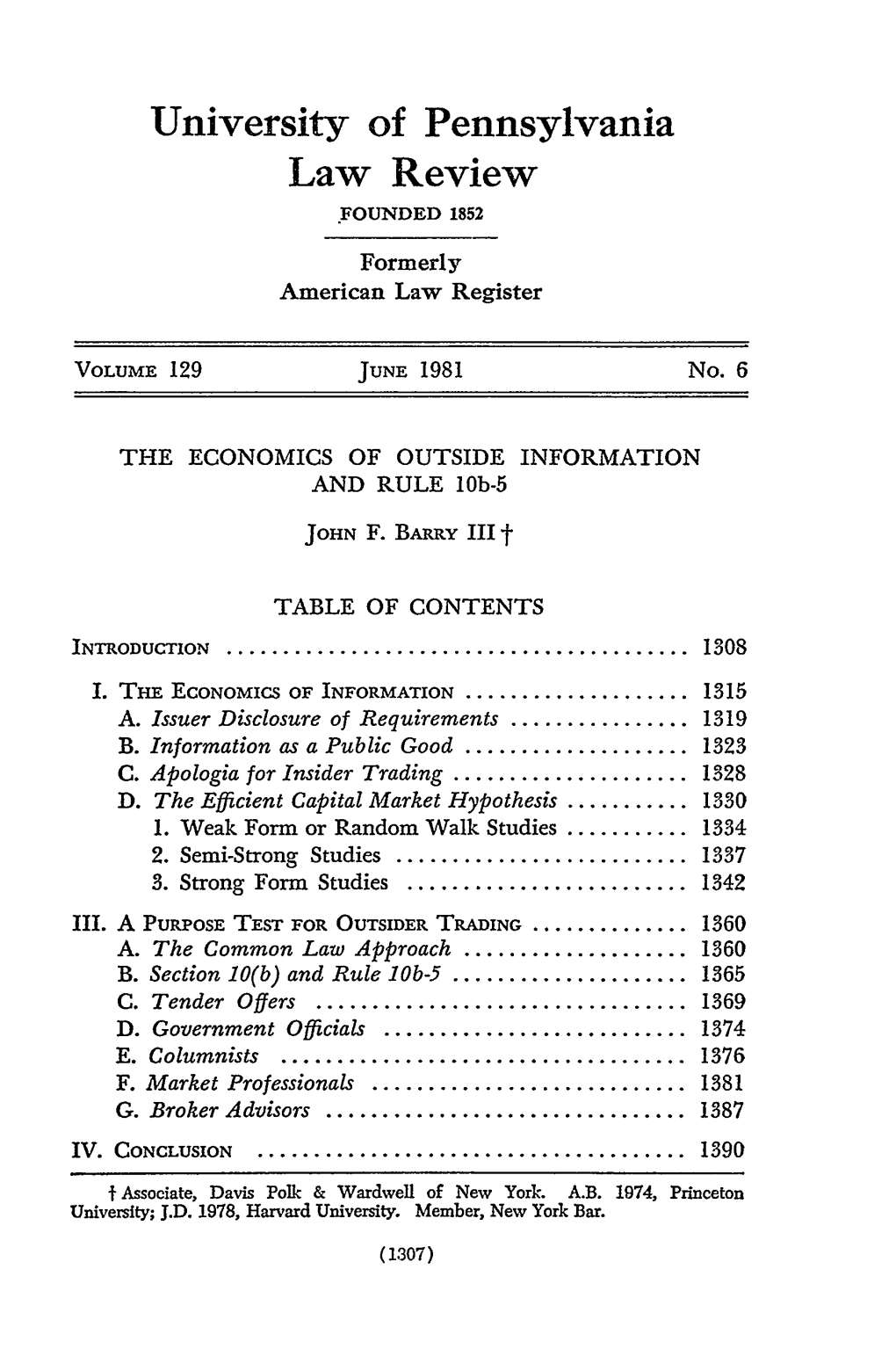 ECONOMICS of OUTSIDE INFORMATION and RULE 10B-5