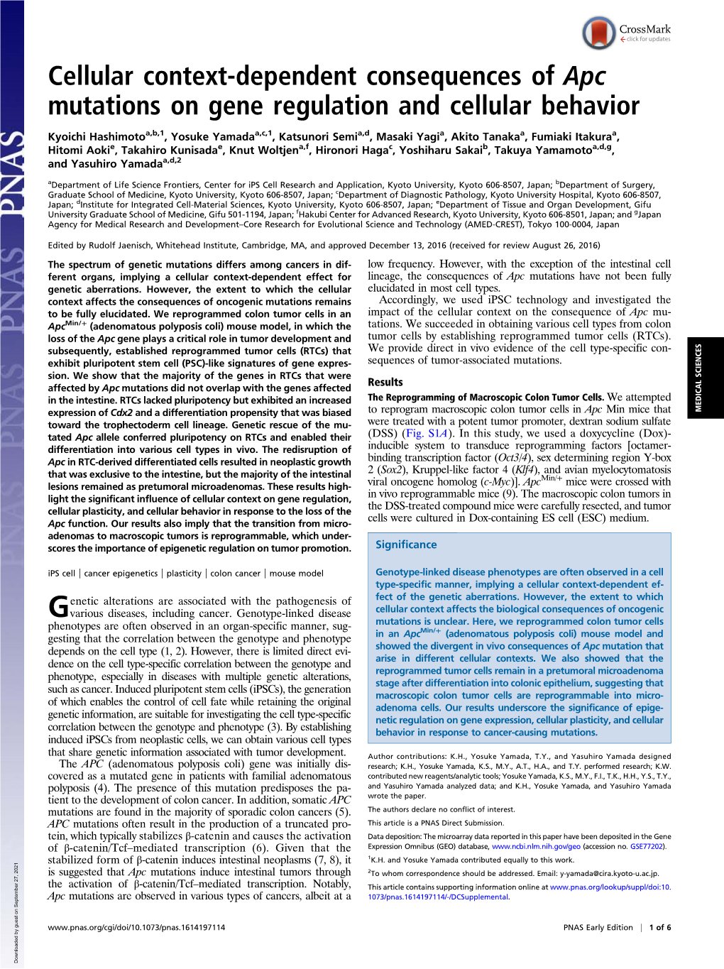 Cellular Context-Dependent Consequences of Apc Mutations on Gene Regulation and Cellular Behavior