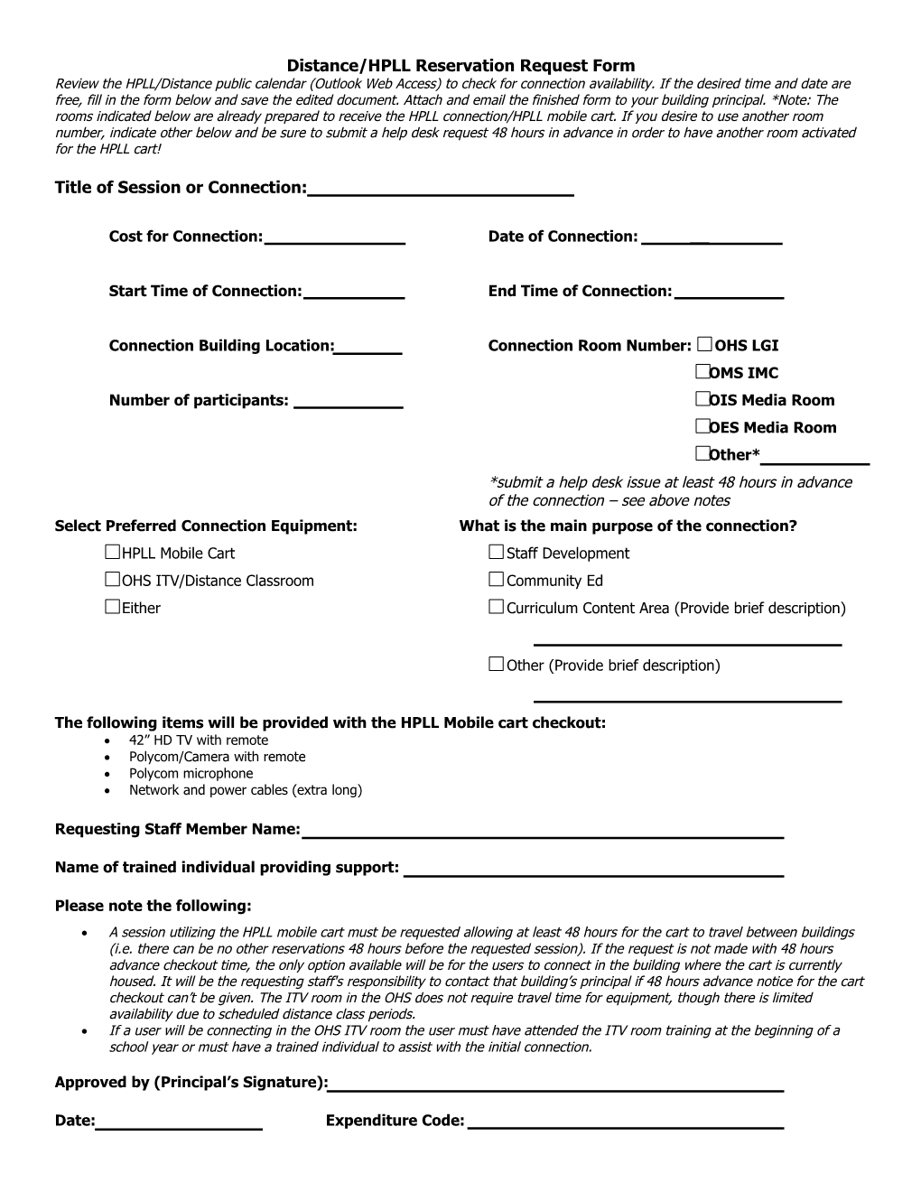 Distance/HPLL Request Form