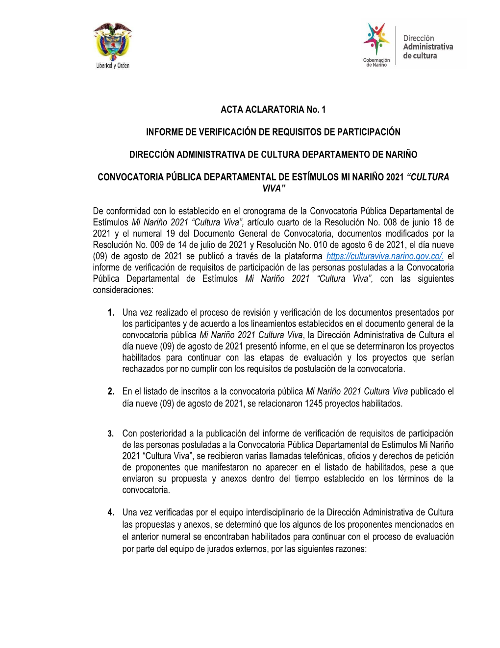 Listado De Habilitados, Pese a Que Enviaron Su Propuesta Y Anexos Dentro Del Tiempo Establecido En Los Términos De La Convocatoria