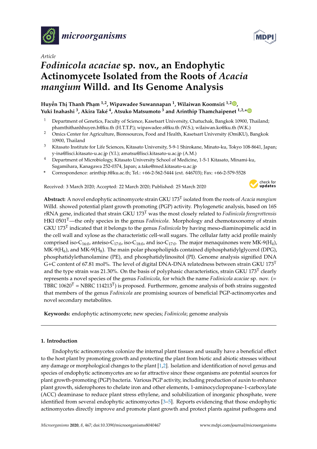 Fodinicola Acaciae Sp. Nov., an Endophytic Actinomycete Isolated from the Roots of Acacia Mangium Willd