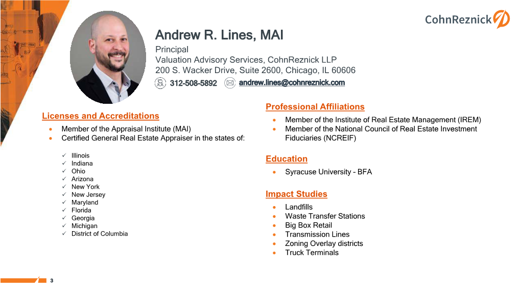 Andrew R. Lines, MAI Principal Valuation Advisory Services, Cohnreznick LLP 200 S